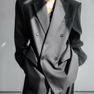 Oversized Double Breasted Gray Blazer